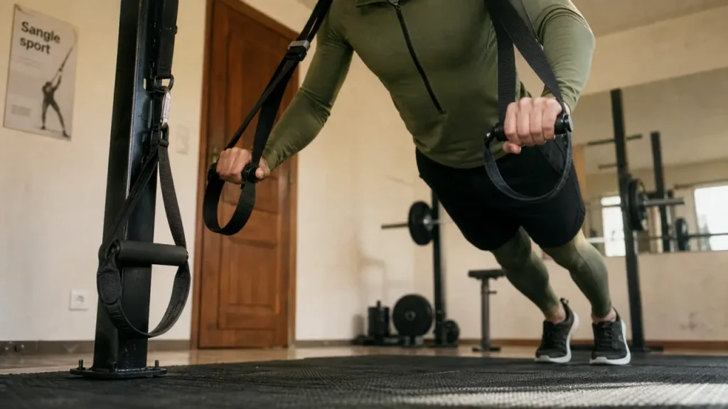 Sangle sport en suspension : exercices tirage et poignet