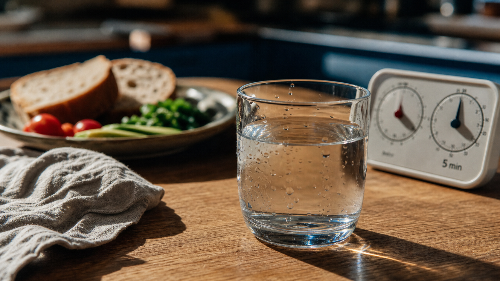 Temps de digestion de l’eau : absorption et élimination, verre d’eau en cuisine