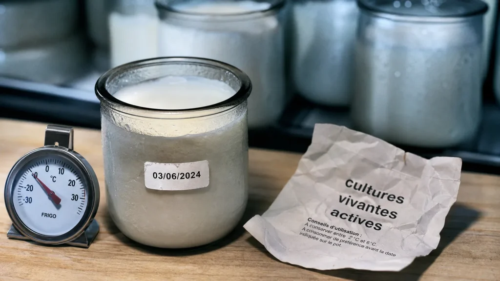 Yaourt aux probiotiques et cultures vivantes actives, pour le microbiote