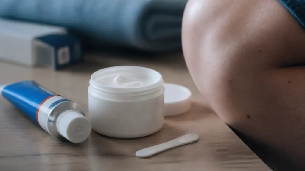 Crème anti inflammatoire : tube de gel et crème sur table