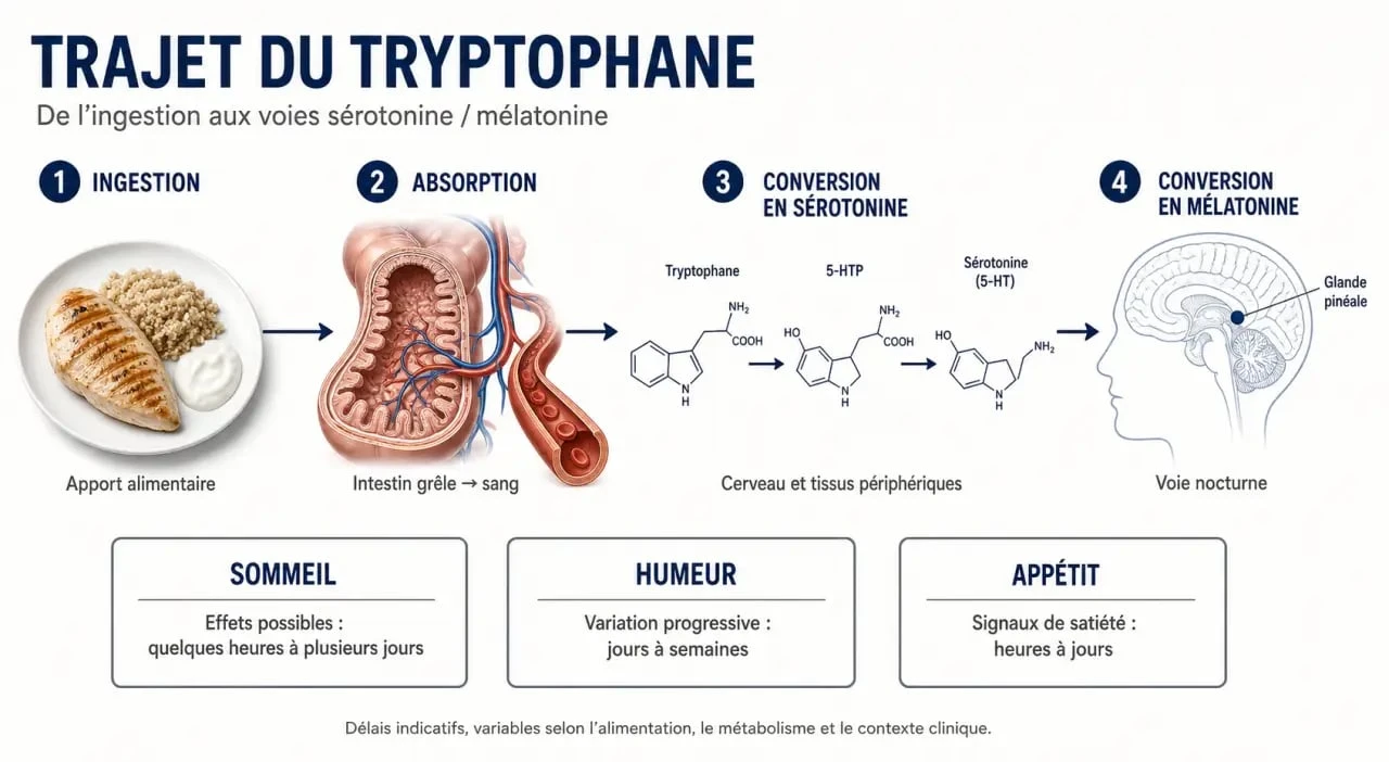 Trytophane agit en combien de temps : schéma des effets sur le sommeil, l’humeur et l’appétit