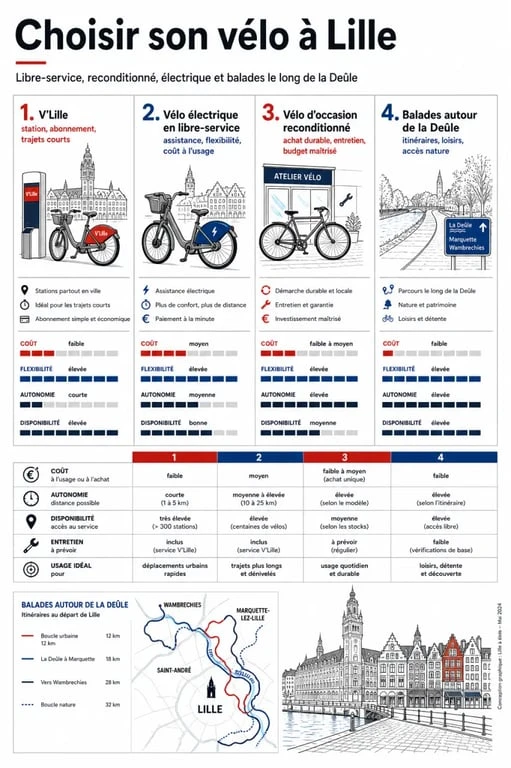 Velo lille : comparatif visuel des solutions vélo à Lille
