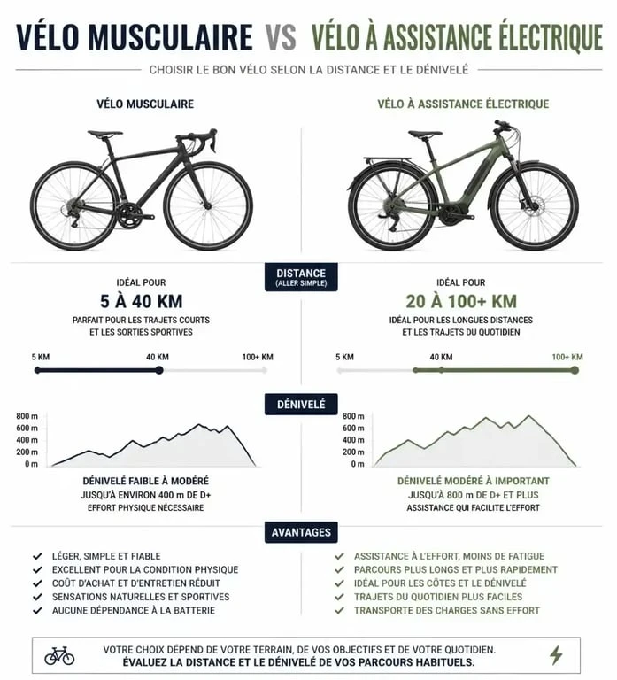 Comparatif vélo musculaire vs vélo électrique pour le vélotaf