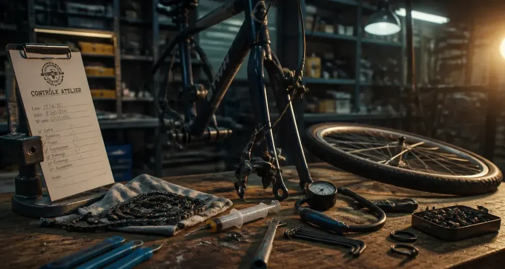Repair bicycles : atelier de réparation vélo, frein et chaîne en cours