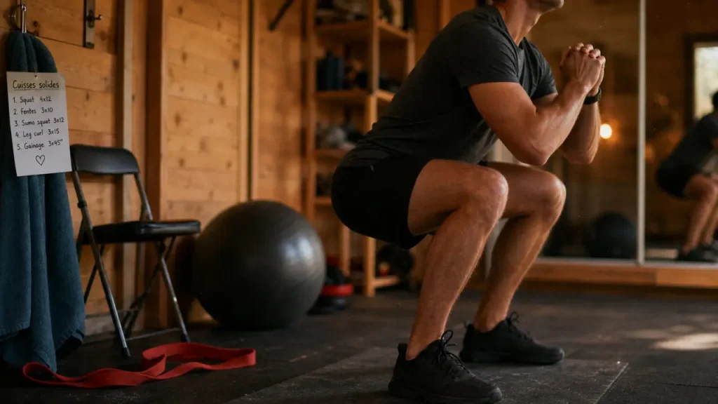 Se muscler les cuisses : squat contrôlé en home gym