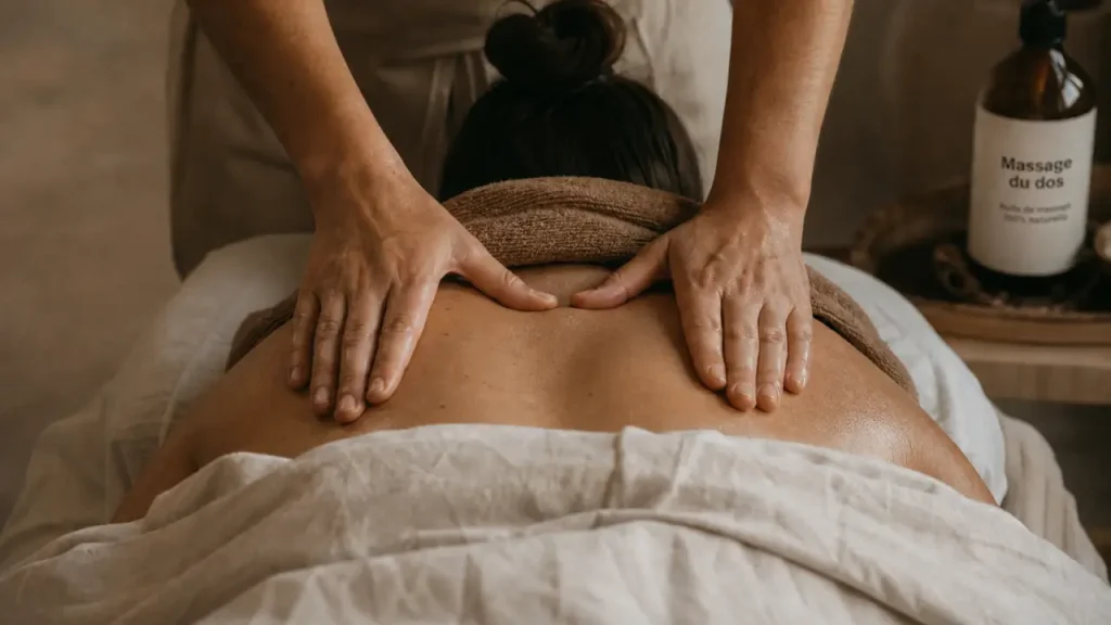 Technique de massage pour le dos : mains chaudes sur le haut du dos