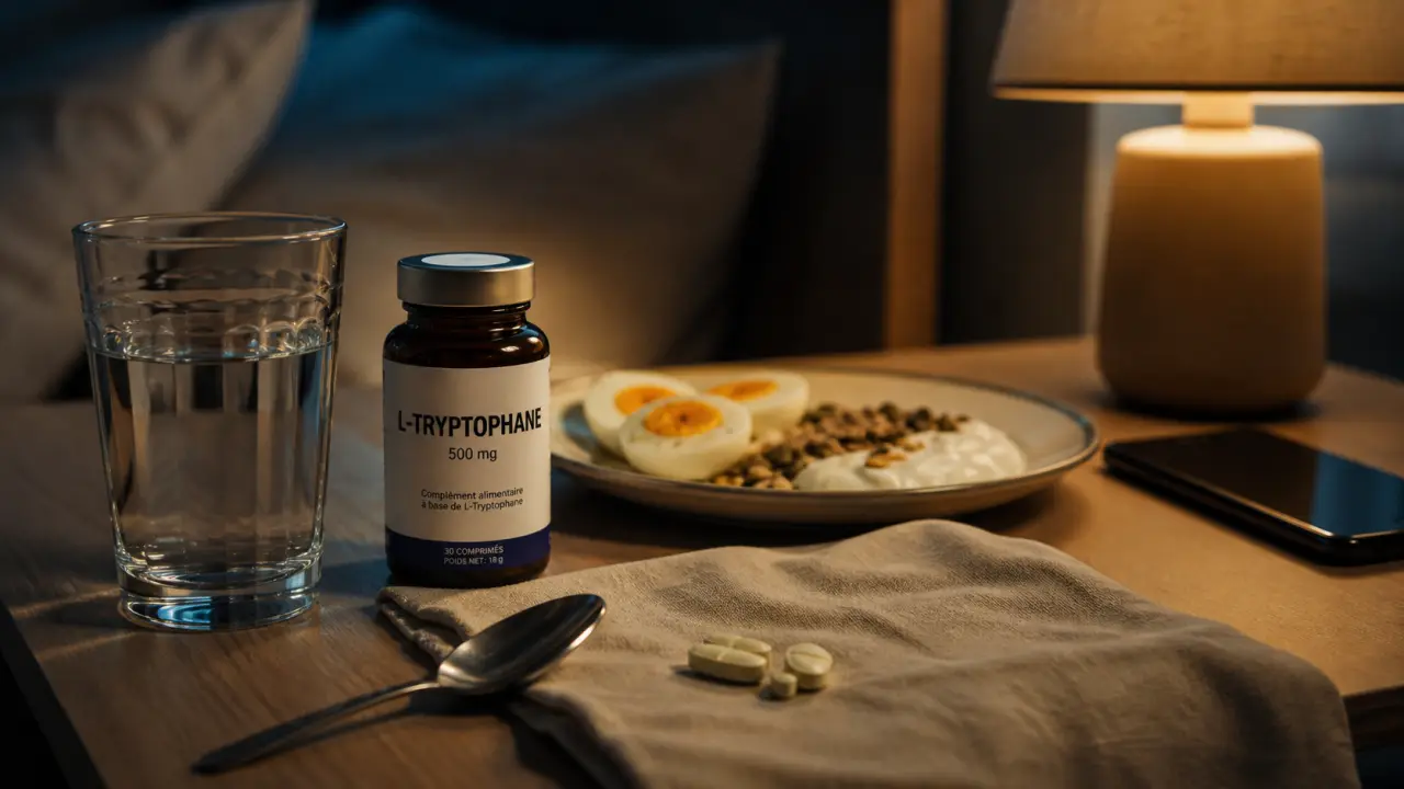 Trypophane agit en combien de temps : flacon et comprimés près d’un dîner, sommeil et humeur