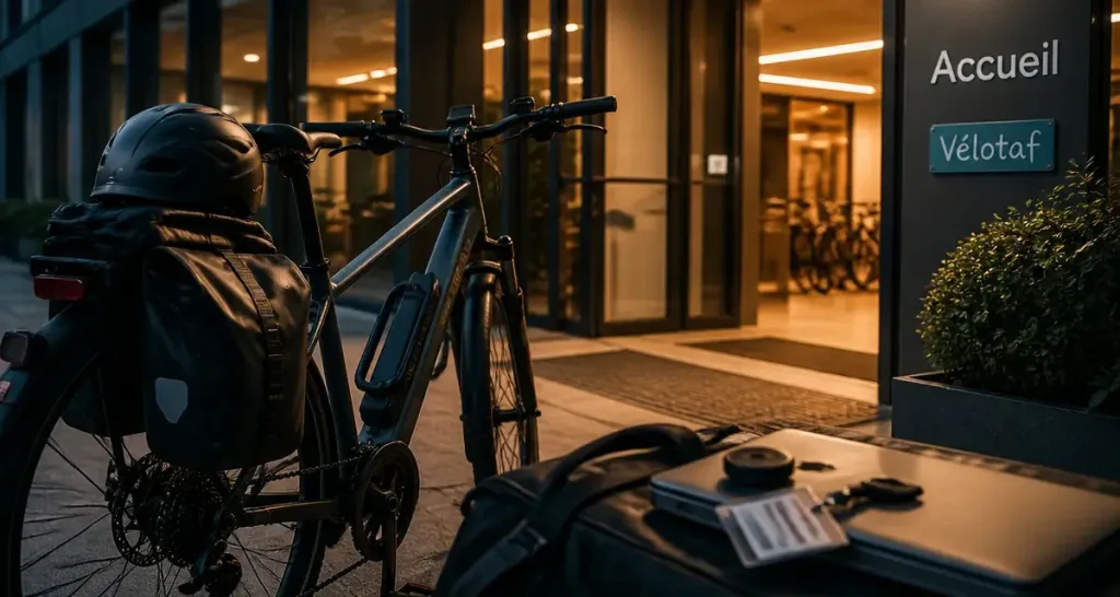 Velo taf : vélo électrique au bureau, antivol et sacoches