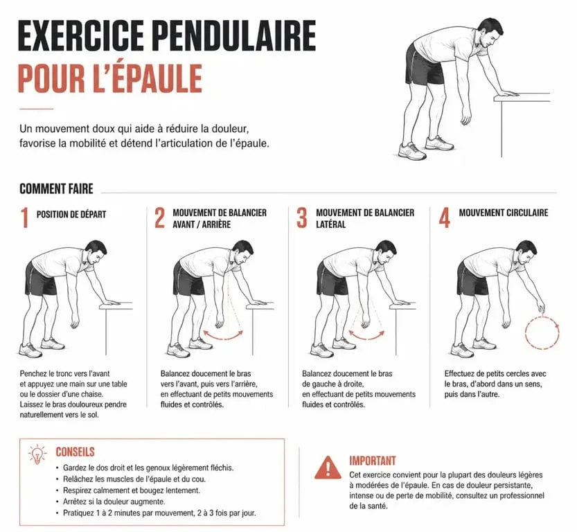 Exercice pendulaire pour soulager une tendinite de l'épaule