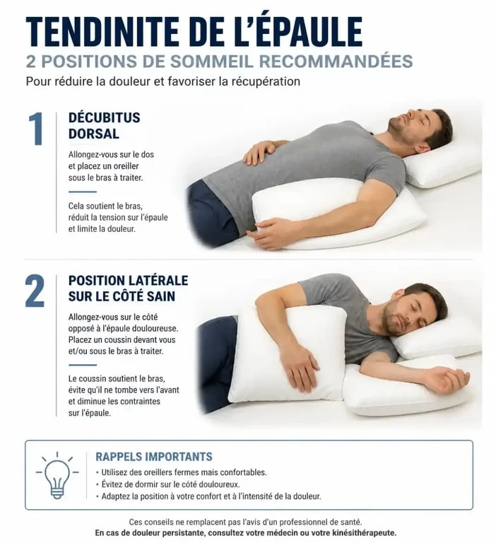 Positions de sommeil recommandées pour soulager une tendinite de l'épaule