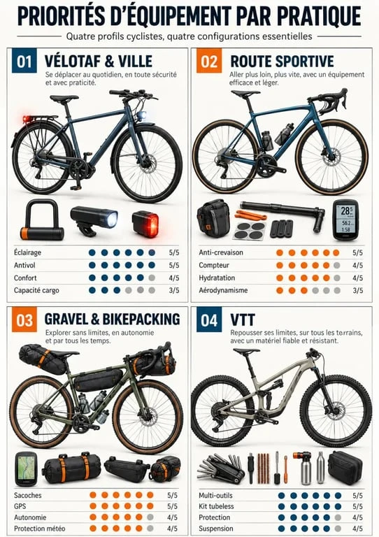 Accessoires pour cyclistes adaptés à la ville, à la route, au gravel, au bikepacking et au VTT