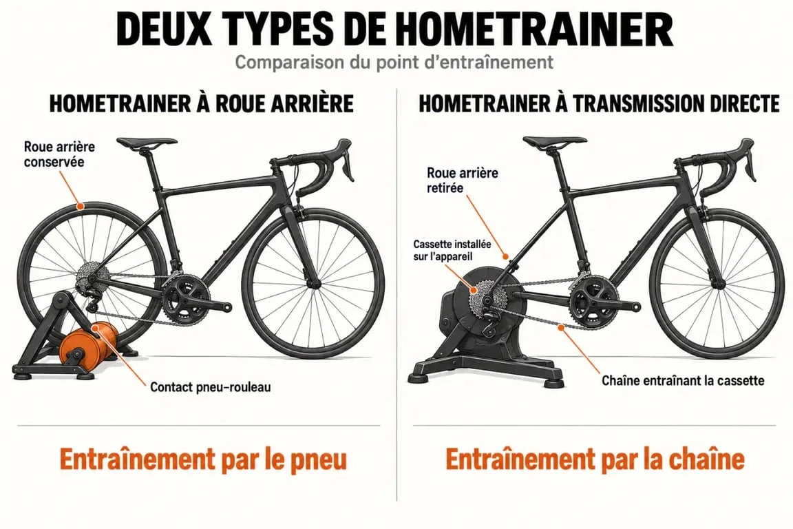 Schéma du fonctionnement d’un hometrainer à roue arrière et à transmission directe