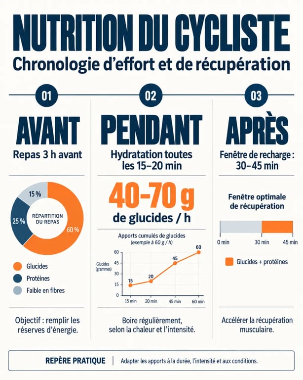 Infographie de la routine de nutrition et récupération pour le cyclisme et bien-être