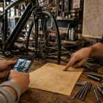 Réparation de vélos : mécanicien présente un devis en atelier