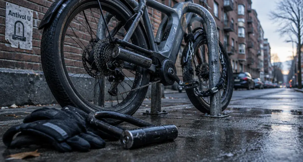 Antivol vélo électrique en U attaché à un arceau
