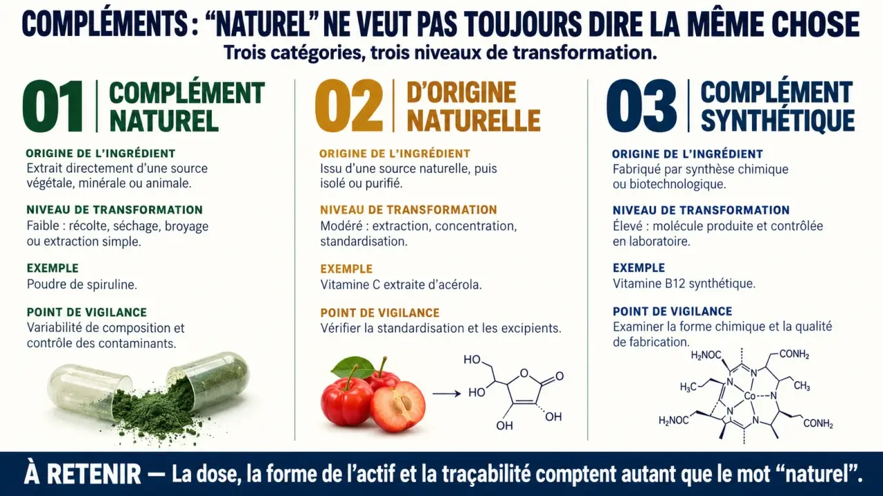 Complément alimentaire naturel : différences entre formes naturelles, d’origine naturelle et synthétiques