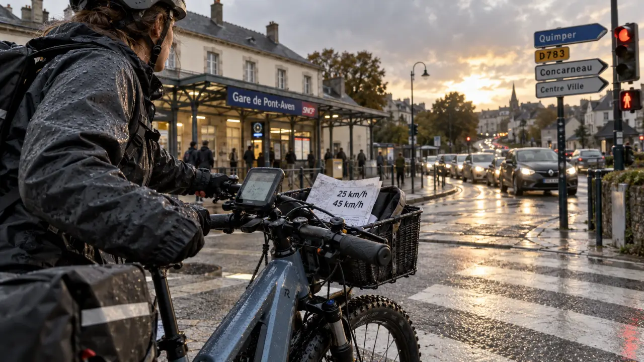 Vitesse d'un vélo électrique : 25 et 45 km/h sur trajet.